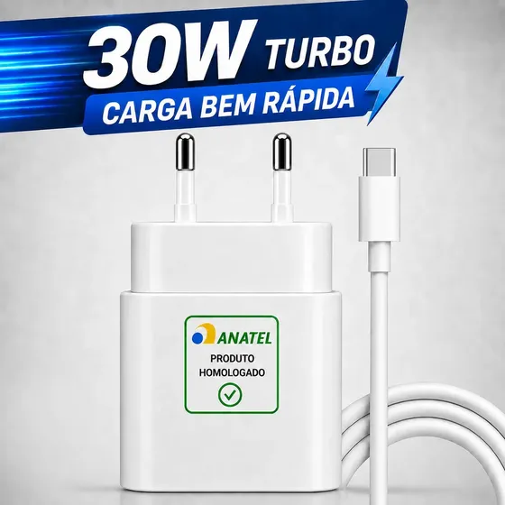 Carregador Turbo Super Rápido 30w Para iPhone 15 16 17 Pro Max - Cabo Blindado Tipo Usb C 3tech