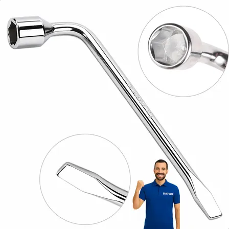 Chave De Roda 19mm Tipo L Universal Com Espátula Para Carro Camionete 27.5 cm Aço Cromo Vanádio (CrV) Blueforce