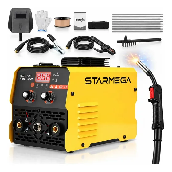 Máquina de Solda Inversora Starmega MIG-250 120A, Monofásica e Portátil, para MMA, MIG e TIG