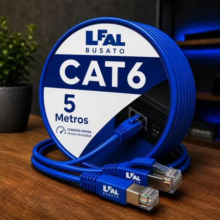 Cabo De Rede Cat6 Lan Giga 5 Metros Internet Rj45 Ethernet Crimpado Reforçado De Alta Qualidade Alta Velocidade Gigabit Instalação Reforma Marca Lfal Busato