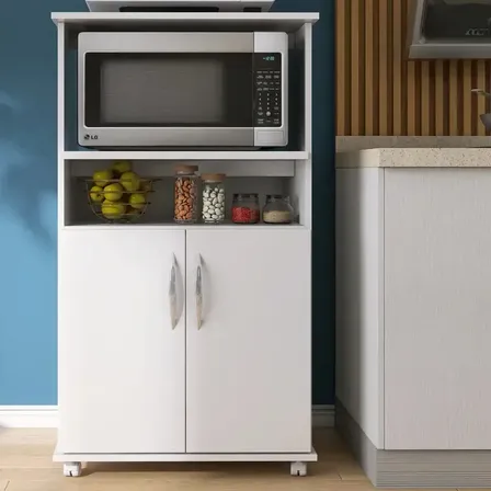 Armário Organizador 2 Portas Suporte Forno Microondas Branco