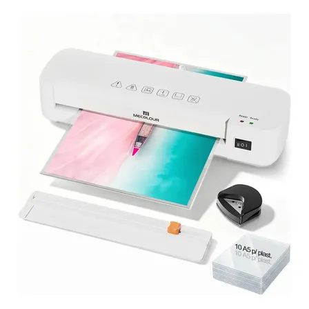 Plastificadora Laminadora A4 Fria E Quente Esquinero Cortador De Papel Kit Completo 10 Folhas A5 P/ Plastificação Mecolour 127v
