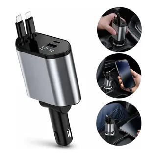 Carregador Veicular Turbo Com Cabo Retrátil De 120w Para iPhone E Android Carregador Turbo Para Carro Retrátil Tipo C Lightning Qc3.0