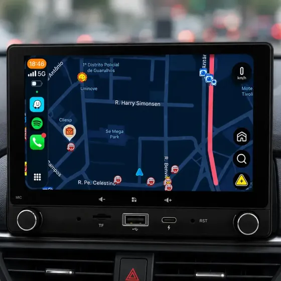 Multimídia Auto 7 Pol 1 Din Espelha Carplay Androidauto Preto