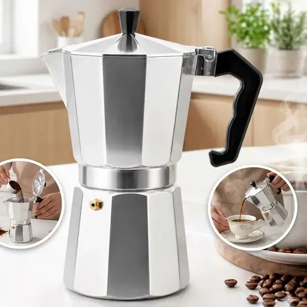 Cafeteira Italiana Premium Moka 6 Xícaras 300ml Alumínio Café Expresso Manual Casa Portátil Compacta Restaurante Padaria