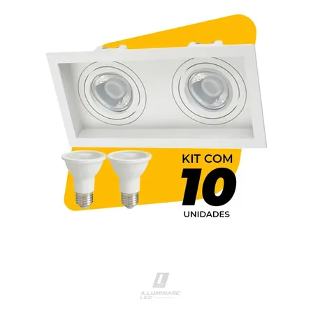 Kit 10 Spot Duplo Par20 Embutido Recuado Branco + Lâmpada 4000k Branco - Neutro