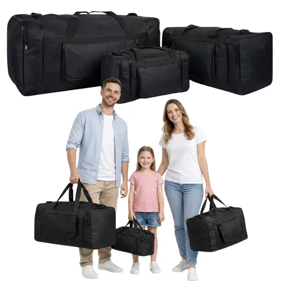 Kit 3 Bolsa De Mão Mala Viagem Grande Sacola Academia Treino Preto Lisa
