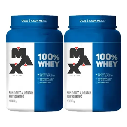 Kit 2x Whey 100% Concentrado - Pote 900g - Max Titanium Sabor Baunilha