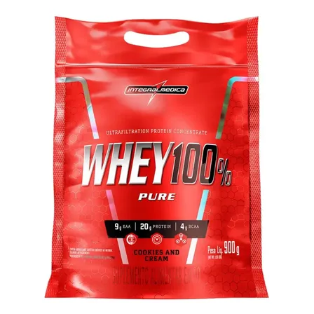 Refil Whey 100% Pure Pounch 900g Integralmedica Sabor Cookies And Cream