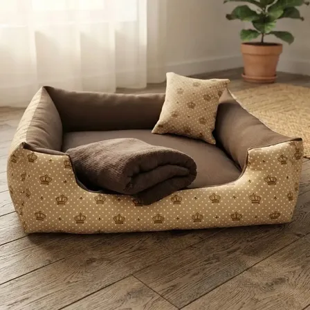 Cama Pet G Cachorro Médio Porte Até 18 Kg Kti Cama E Manta Cor Marrom Coroa Estampado Com Coroas
