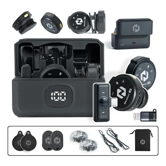 Microfone Duplo Redução De Ruído Sem Fio Magnético Zcco J6 Cor Preto
