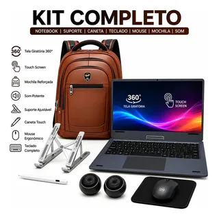 Notebook Android 2 Em 1 Tela 360° | Tablet Android | Nottab | 12gb + 256gb | Com Mochila Teclado Mouse Caneta Base Inox E Som