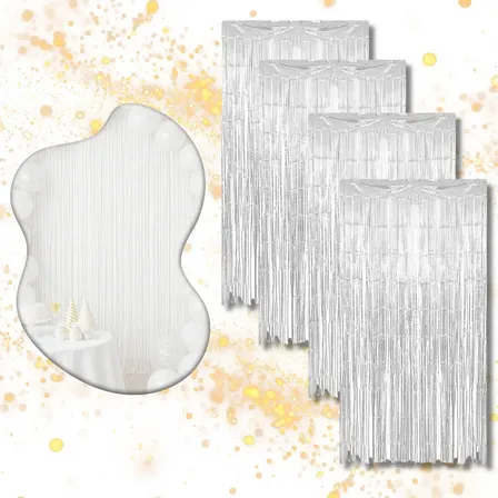 Kit 4 Cortina Metalizada Festa Fita Decoração Painel Franja Branco
