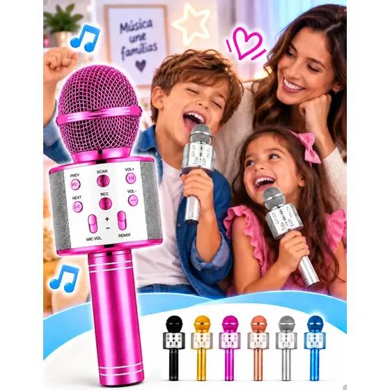 Microfone Infantil Bluetooth Sem Fio Karaoke Que Muda A Voz Pink