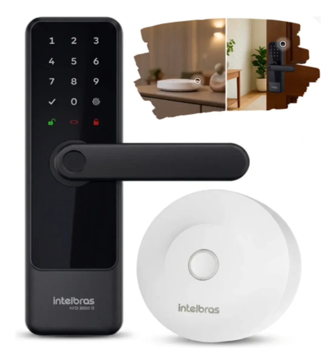 Fechadura Digital Embutir Mfd 3000d + Hub Mca 1002 Intelbras Preto