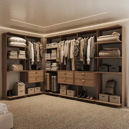 Guarda-roupas Closet Modulado Alasca 360cm 6 Peças Com 6 Gavetas E Cabideiros Freijó Carraro