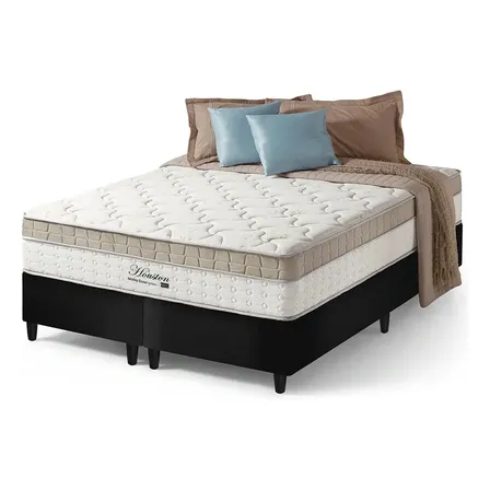 Cama Box Queen Bipartido Preto + Colchão Molas Ensacadas Pillow In Zidi Houston 158x198x65cm