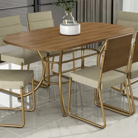 Conjunto Sala De Jantar 6 Cadeiras Fênix Carraro Dourada
