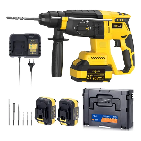 Martelete Perfurador Rompedor Inova Cases Sem Fio Com Motor Brushless E 2 Baterias De 20v Preto 127/220v 50/60hz
