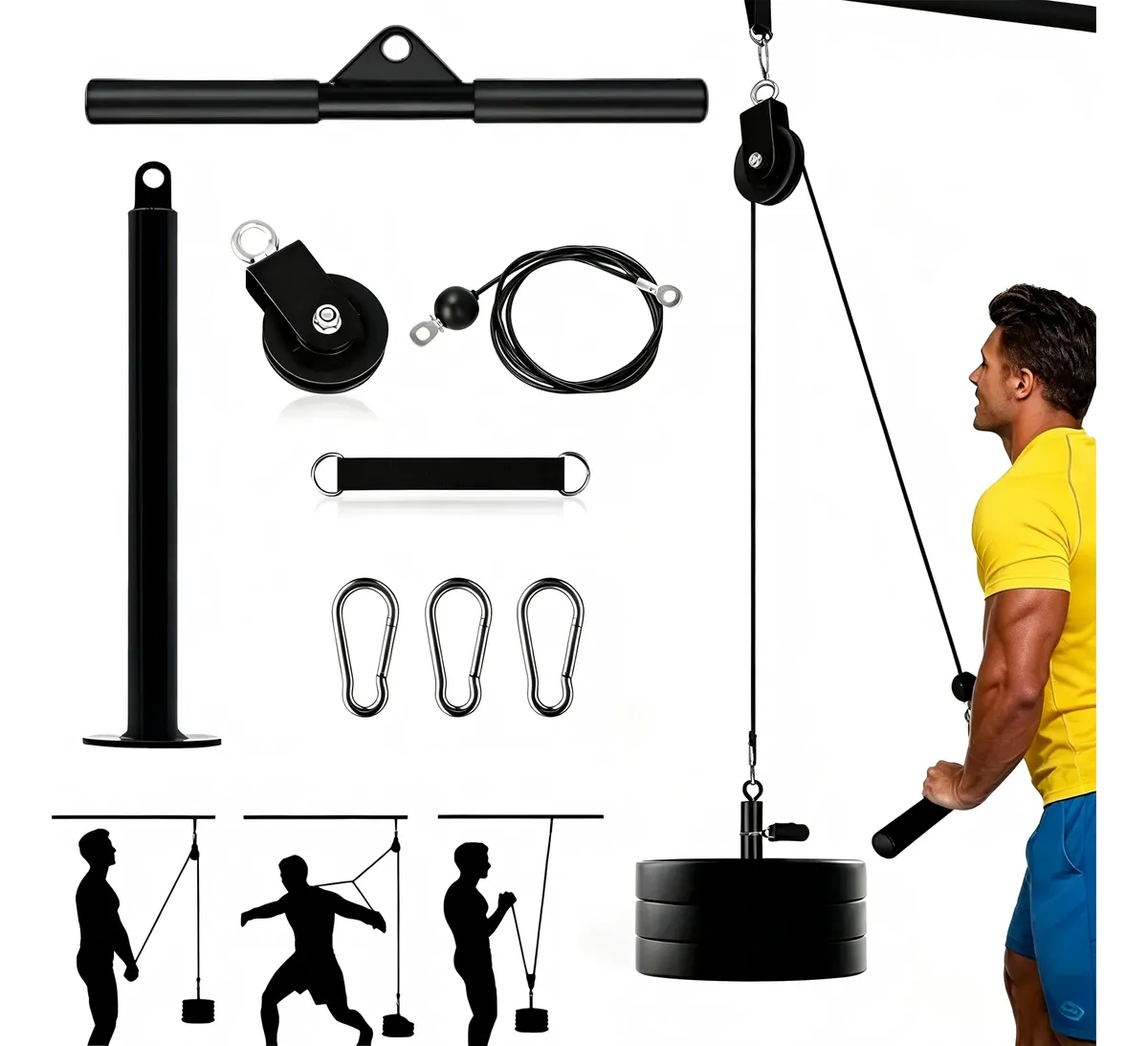 Mono Cross Over De Polia Móvel Puxada Alta Musculação Treino Preto