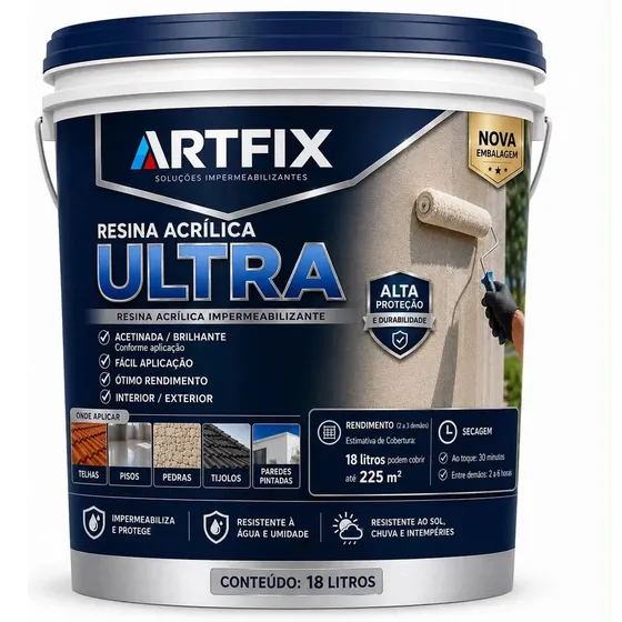 Resina Acrílica Base D'água 18l Impermeabilizante - Artfix Incolor Brilhante
