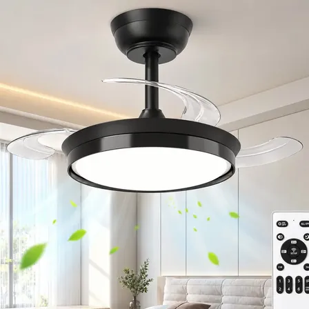 Ventilador de Teto Retrátil Silencioso com Luminária LED, Controle Remoto, 6 Velocidades, Motor DC Inverter, Bivolt , 42 Pol 107cm, 3 Cores, Timer e Reversão,para Quarto,Brightech