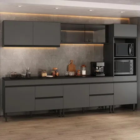 Cozinha Modulada Completa 301,5cm Milano Multimóveis Mp2403 Cinza
