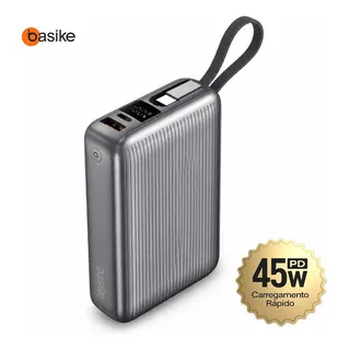 Power Bank Basike B203 20.000mAh 45W com Cabo Integrado e Display LED Para iPhone e Samsung
