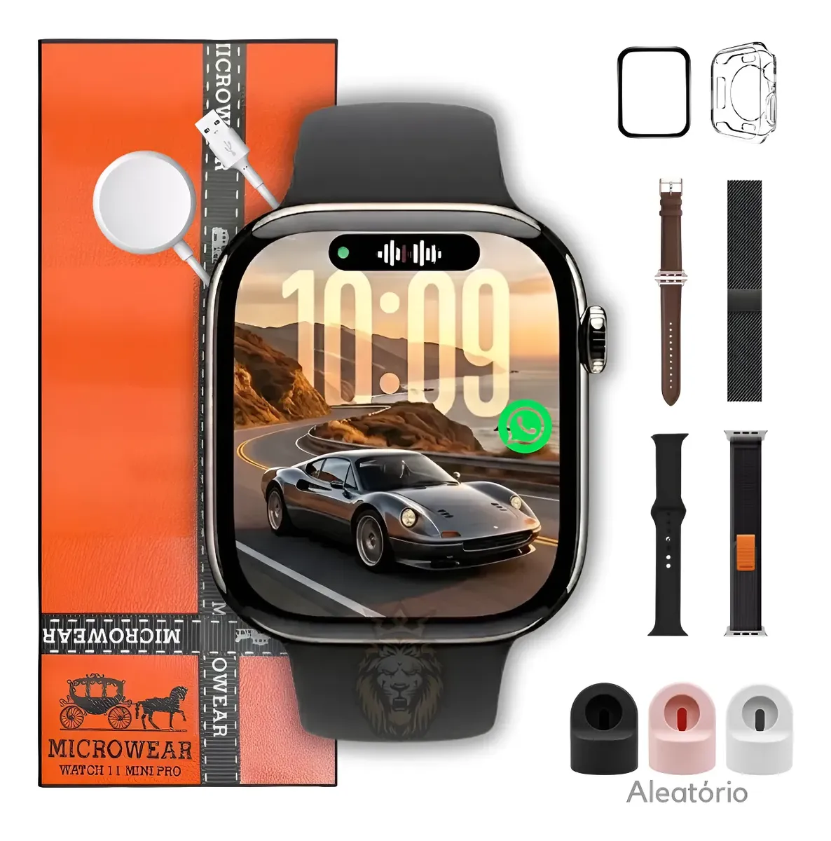 Relógio Smartwatch W11 Mini Pro 42mm Série 11 Amoled 2026 Preto 4 Pulseiras