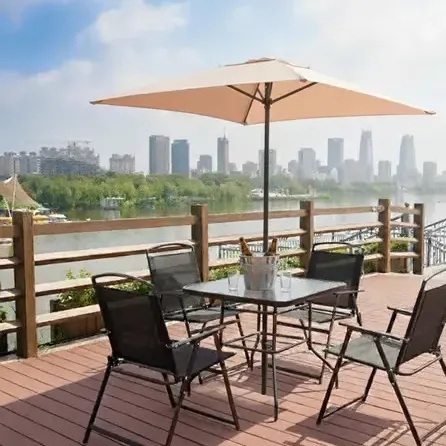 Conjunto Mesa 4 Cadeiras Ombrelone Guarda Sol Jardim Piscina Bege Lisa