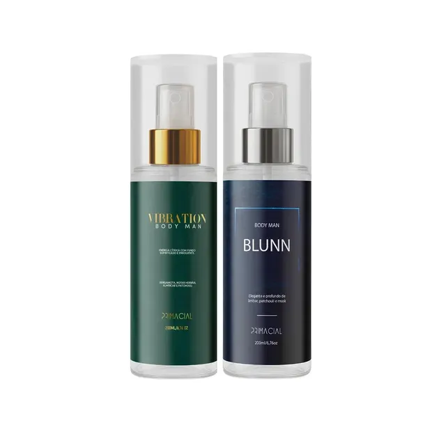 Kit Body Splash Masculino Vibration E Blunn 200ml - Primacial Perfume Bergamota Limão