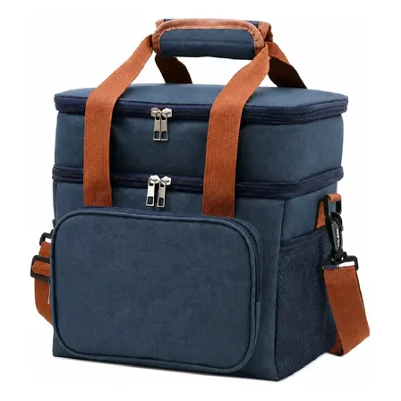 Bolsa Térmica Lancheira Marmita 13,5L 2 Compartimentos Frasqueira Dupla Camada Alça de Ombro Fitness Trabalho Azul