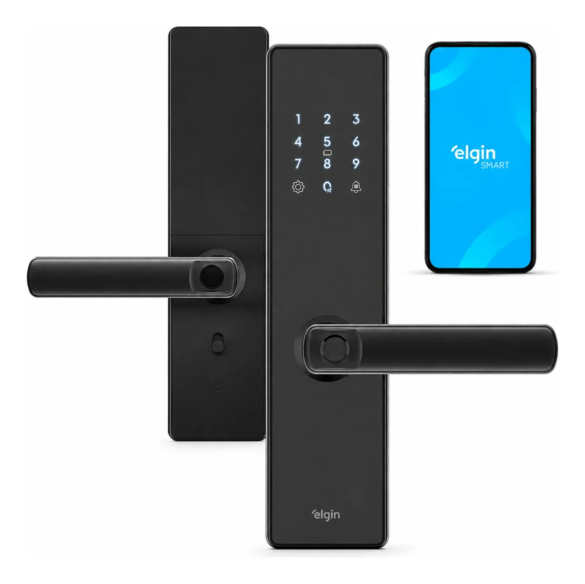 Fechadura Digital Embutir Biometria Elgin Senha Wi-fi Tag Preto