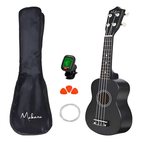Ukulele Soprano Com Capa + Afinador E 3 Palhetas Makanu Cor Preto