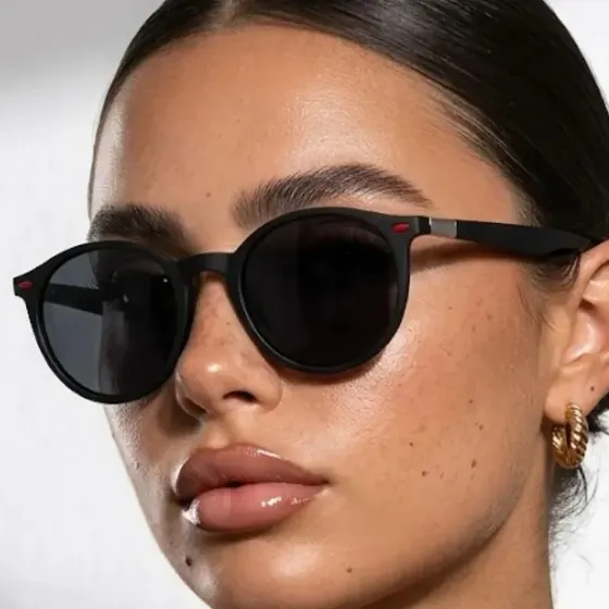 Óculos De Sol Redondo Feminino Premium Proteção Uv400 Moda Desenho Preto