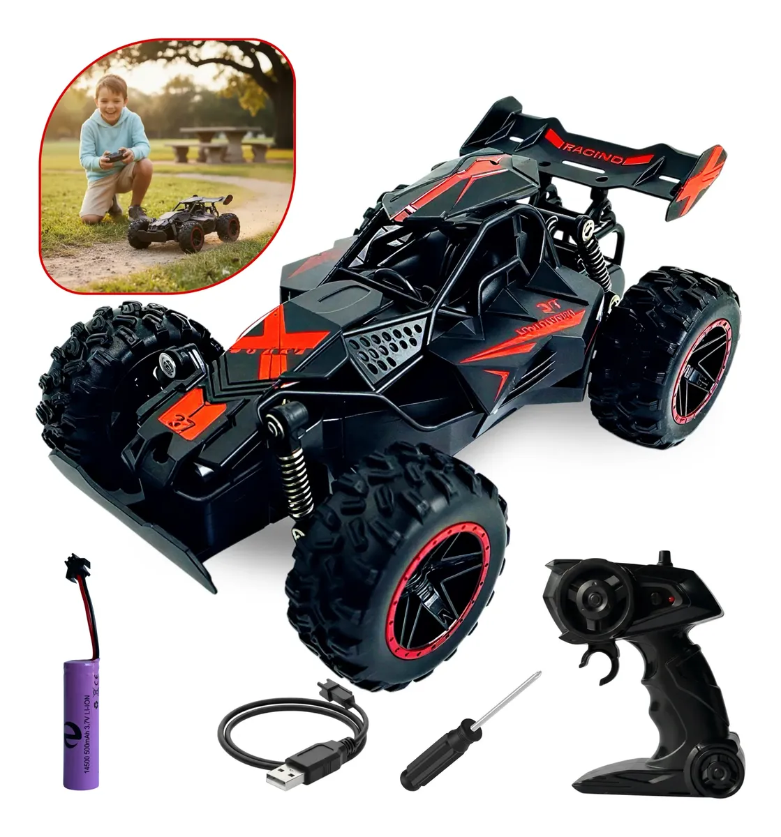 Carrinho De Controle Remoto 4x4 Recarregavel Off Road Cross Preto