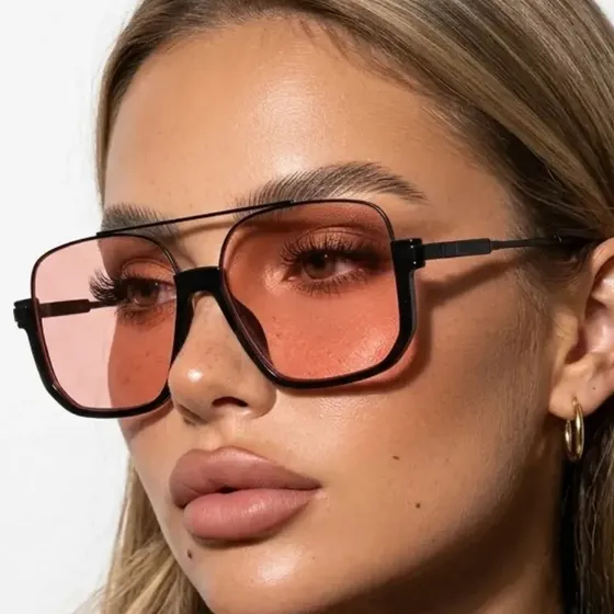 Óculos De Sol Feminino Grande Luxo Moda Virginia Premium Desenho Rose Rosa