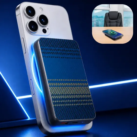 Carregador Celular Portatil 10000mah Android Ios Universal Indução Magsafe Usb Fio Tipo C Powerbank Mag Safe Magnético Bateria Carregamento Carga Potente Turbo Ultra Rápido Azul Premium