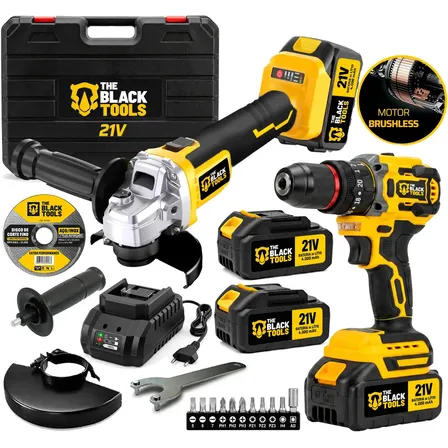 Kit Multi Ferramentas A Bateria 2 Em 1 Brushless Parafusadeira Impacto + Esmerilhadeira Maleta Tbkit05 The Black Tools