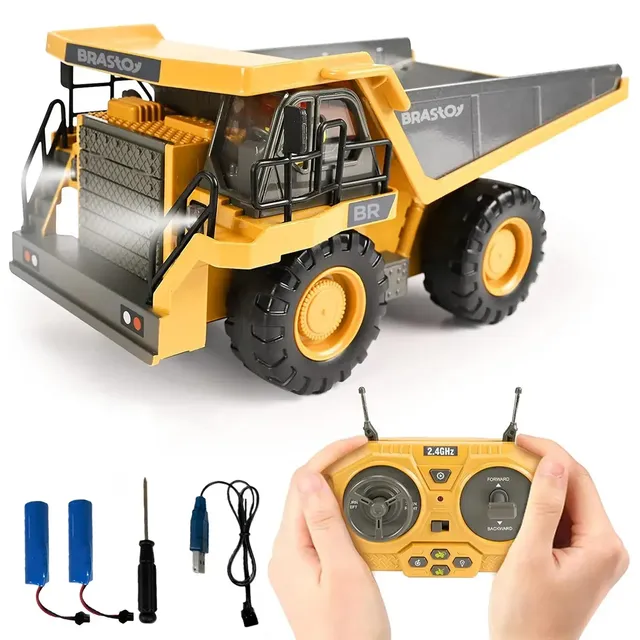 Brastoy Caminhão Basculante De Mineração Carregadeira Controle Remoto 9 Canais Tração 4x4 2.4ghz Carga 2,5kg Luz E Som Realista Bateria Recarregável-b144