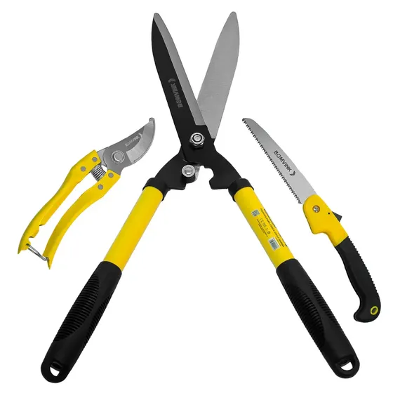 Kit Jardinagem Tesoura De Poda Tesourao Para Poda Cerca Viva Jardim Serra Dobravel Corta Galhos