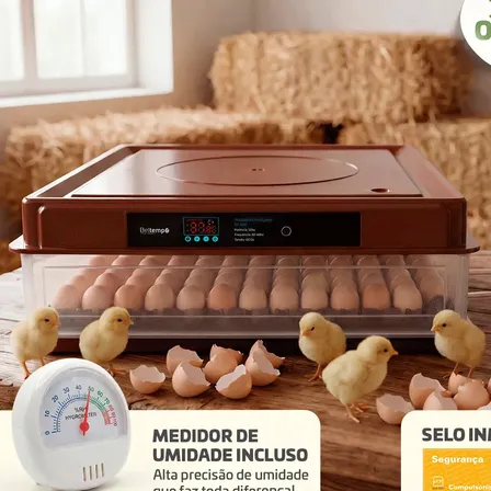 Chocadeira Incubadora 130 Ovos Bivolt Certificada Inmetro Automática Profissional Beltempo BT-400 Marrom