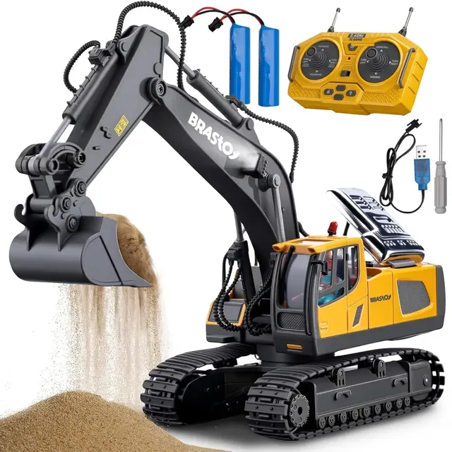 Brastoy Escavadeira De Controle Remoto 13 Canais Rotação 680° Luzes E Som Realistas Demonstração Com Um Botão Bateria Recarregável Operações Combinadas-b153 Amarelo Carro Gaiola