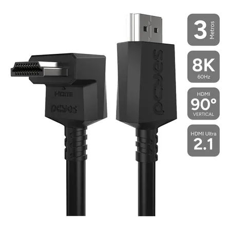 Cabo Hdmi 2.1 Conec.90º Vertical Preto 2 Metros - Ph21-2v-d