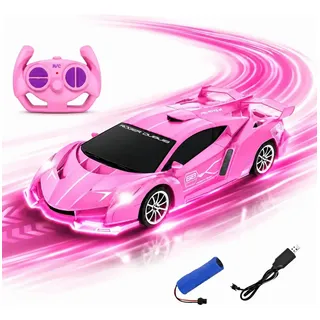 Carrinho De Controle Remoto Recarregavel Bateria Bugatti Brinquedo Corrida Super Speed Veloz Com Luz Kizumba Cor Rosa