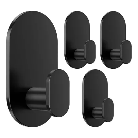 Kit Com 4 Ganchos Adesivos De Aço Inoxidável Fosco Preto Aikzik