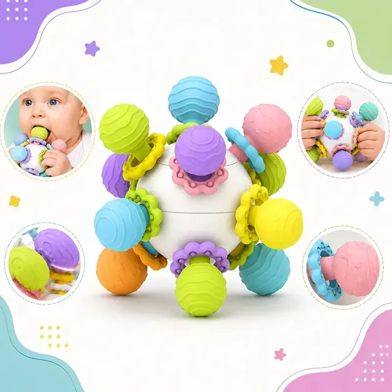 Bola Chocalho Bebe Recem Nascido Mordedor Infantil Babuu Brinquedos Educativos Branco