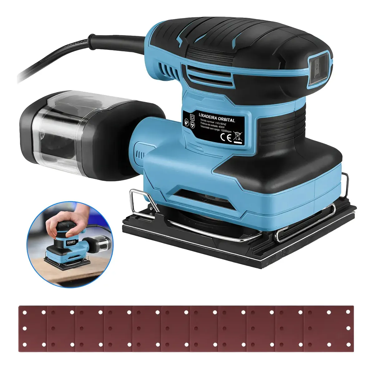 Lixadeira Elétrica Roto Orbital Dobevi 15000rpm Com 10 Lixas 110v Azul-aço 50hz/60hz