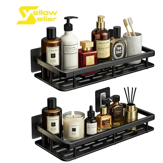 Kit 2 Suporte Porta Shampoo Sabonete Prateleira Banheiro Adesivo Parede Sem Furar Box Porta Sabonete Luxo Cor Yellow Seller
