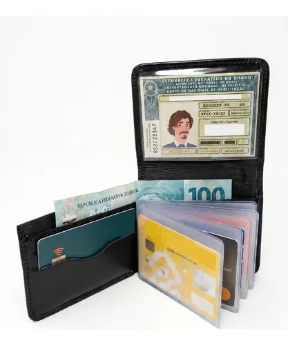 Mini Carteira Masculina L Pequena Slim Couro Legítimo Mega Bahia Preto